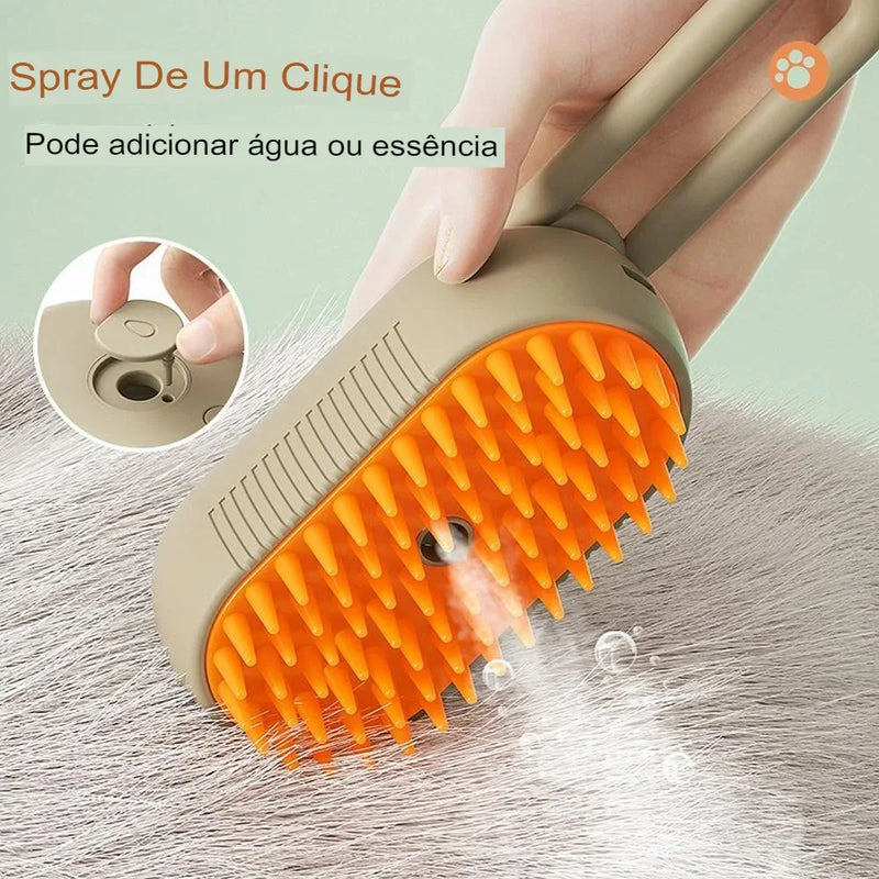 Escova a Vapor 3 em 1 para Pets – Remove pelos, Massageia e Alisa